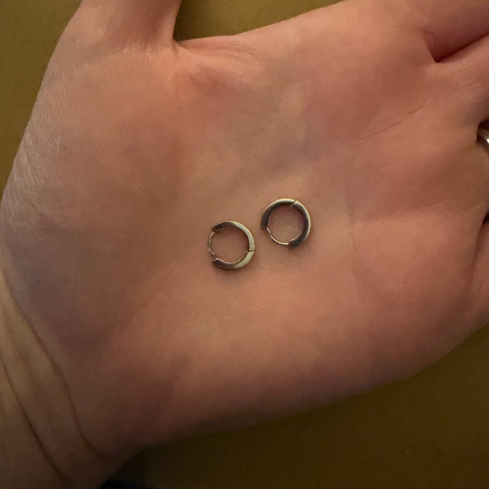Mini hoop earrings. Snap closure and made for sensitive ears. By Oh Clem. - Picture 4 of 5